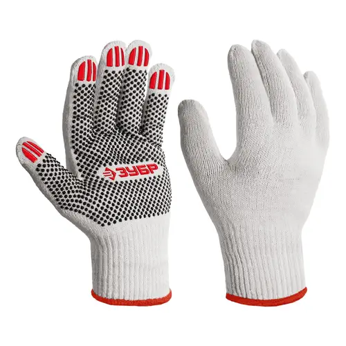 Перчатки 11440-М ЗУБР Оптима х\б ПВХ покрытие точка 10 класс